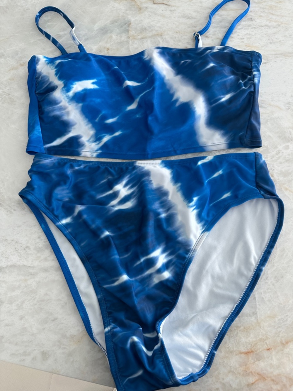 Xhilaration Blue and White Tie-Dye Tank Bikini Set